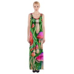 Mushroom Thigh Split Maxi Dress by GardenOfOphir