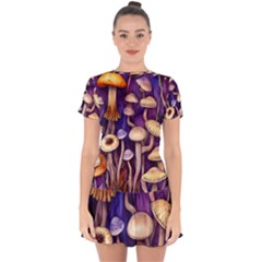 Whimsical Forest Mushroom Drop Hem Mini Chiffon Dress by GardenOfOphir