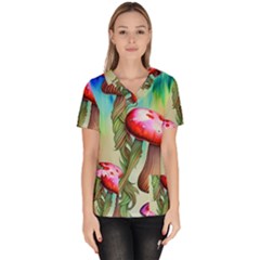 Warm Mushroom Forest Women s V-neck Scrub Top by GardenOfOphir