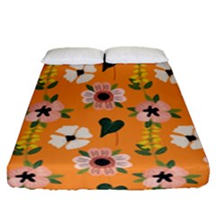 Flower Orange Pattern Floral Fitted Sheet (queen Size) by Dutashop