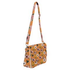 Flower Orange Pattern Floral Shoulder Bag With Back Zipper by Dutashop