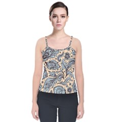Texture Ornament Paisley Velvet Spaghetti Strap Top by Jancukart