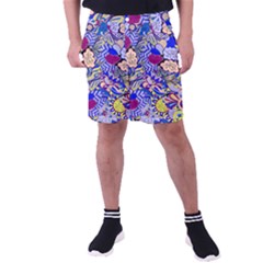 Blue Yellow Background Pattern Vector Texture Paisley Men s Pocket Shorts by Jancukart