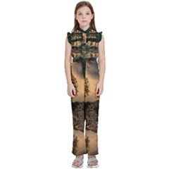 Nature Waters Lake Island Landscape Thunderstorm Kids  Sleeveless Ruffle Edge Band Collar Chiffon One Piece by Jancukart