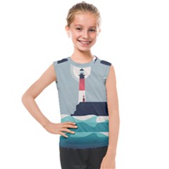 Lighthouse Ocean Nautical Sea Minimal Minimalist Kids  Mesh Tank Top by Pakemis
