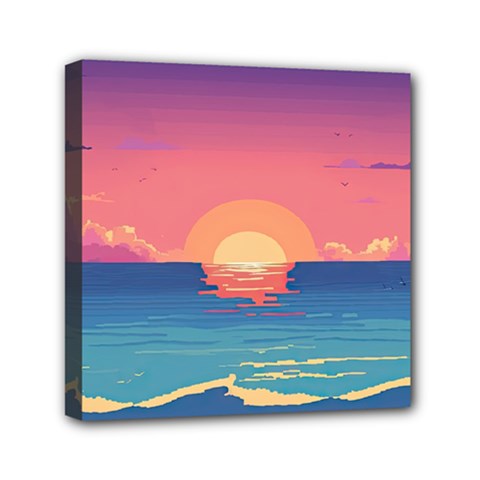 Sunset Ocean Beach Water Tropical Island Vacation 2 Mini Canvas 6  X 6  (stretched) by Pakemis