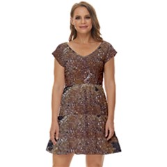 Rustic Charm Abstract Print Short Sleeve Tiered Mini Dress by dflcprintsclothing