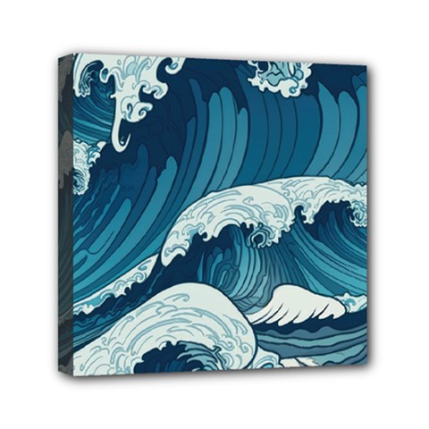Waves Ocean Sea Pattern Water Tsunami Rough Seas Mini Canvas 6  X 6  (stretched) by Pakemis