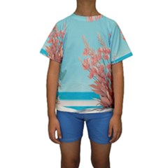 Beach Ocean Flowers Floral Flora Plants Vacation Kids  Short Sleeve Swimwear by Pakemis