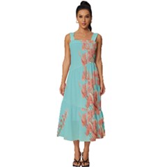Beach Ocean Flowers Floral Flora Plants Vacation Square Neckline Tiered Midi Dress by Pakemis