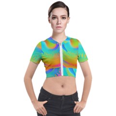 Contemporary Fluid Art Pattern In Bright Colors Short Sleeve Cropped Jacket by GardenOfOphir