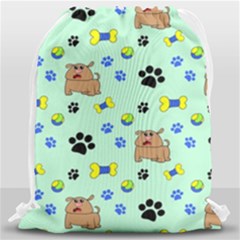 Dog Pattern Seamless Blue Background Scrapbooking Drawstring Bag (large) by Wegoenart
