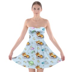 Pattern Giraffe Animal Seamless Scrapbooking Blue Strapless Bra Top Dress by Wegoenart