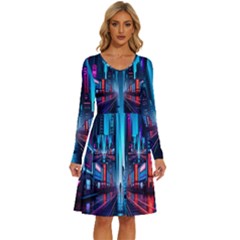 City People Cyberpunk Long Sleeve Dress With Pocket by Jancukart