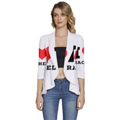 I Love Rachel Women s 3/4 Sleeve Ruffle Edge Open Front Jacket by ilovewhateva