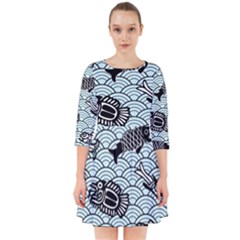 Fish Koi Ocean Sea Oriental Waves Smock Dress by Semog4