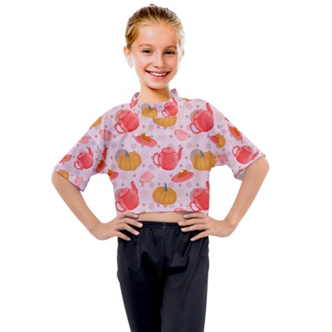 Pumpkin Tea Cup Pie Dessert Kids Mock Neck Tee by Semog4