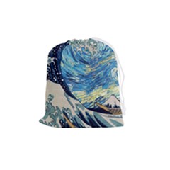 Starry Night Hokusai Vincent Van Gogh The Great Wave Off Kanagawa Drawstring Pouch (medium) by Semog4
