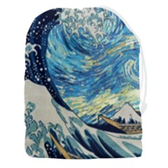 Starry Night Hokusai Vincent Van Gogh The Great Wave Off Kanagawa Drawstring Pouch (3xl) by Semog4