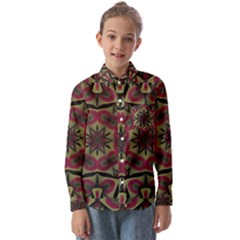 Mandala Rosette Pattern Kaleidoscope Abstract Kids  Long Sleeve Shirt by Jancukart