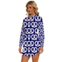 Navy Pretzel Illustrations Pattern Womens Long Sleeve Shirt Dress View2