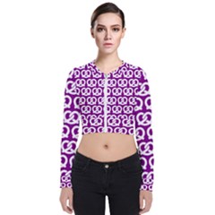Purple Pretzel Illustrations Pattern Long Sleeve Zip Up Bomber Jacket by GardenOfOphir