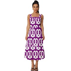 Purple Pretzel Illustrations Pattern Square Neckline Tiered Midi Dress by GardenOfOphir