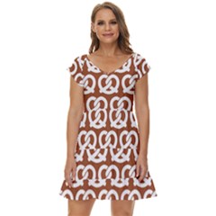 Brown Pretzel Illustrations Pattern Short Sleeve Tiered Mini Dress by GardenOfOphir