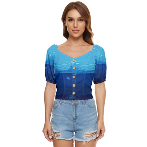 Ai Generated Ocean Sea Fish Underwater Water Button Up Blouse by Ravend