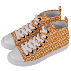 Yellow And White Owl Pattern Women s Mid-top Canvas Sneakers by GardenOfOphir