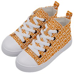 Yellow And White Owl Pattern Kids  Mid-top Canvas Sneakers by GardenOfOphir
