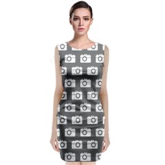 Modern Chic Vector Camera Illustration Pattern Sleeveless Velvet Midi Dress by GardenOfOphir