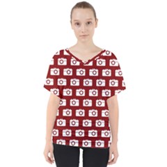 Modern Chic Vector Camera Illustration Pattern V-neck Dolman Drape Top by GardenOfOphir