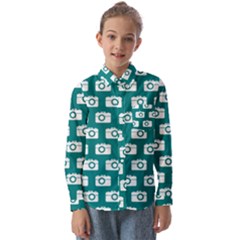 Modern Chic Vector Camera Illustration Pattern Kids  Long Sleeve Shirt by GardenOfOphir