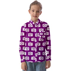Modern Chic Vector Camera Illustration Pattern Kids  Long Sleeve Shirt by GardenOfOphir