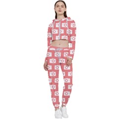 Modern Chic Vector Camera Illustration Pattern Cropped Zip Up Lounge Set by GardenOfOphir