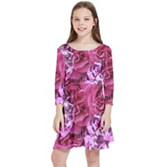 Roses Pink Tourmaline Seamless Kids  Quarter Sleeve Skater Dress by Jancukart