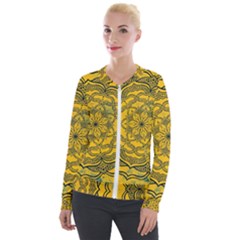Mandala Vintage Painting Flower Velvet Zip Up Jacket by Jancukart