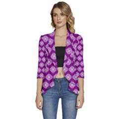 Abstract Knot Geometric Tile Pattern Women s 3/4 Sleeve Ruffle Edge Open Front Jacket by GardenOfOphir