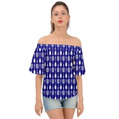 Indigo Spatula Spoon Pattern Off Shoulder Short Sleeve Top by GardenOfOphir