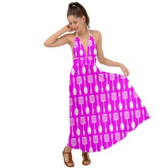 Purple Spatula Spoon Pattern Backless Maxi Beach Dress by GardenOfOphir