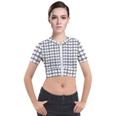 Gray And White Leaf Pattern Short Sleeve Cropped Jacket by GardenOfOphir