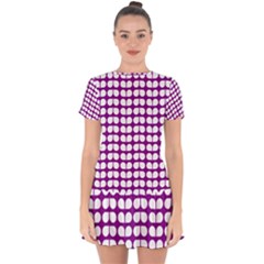 Purple And White Leaf Pattern Drop Hem Mini Chiffon Dress by GardenOfOphir