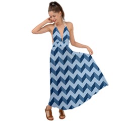 Modern Retro Chevron Patchwork Pattern Backless Maxi Beach Dress by GardenOfOphir