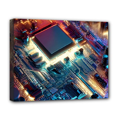 Ai Generated Motherboard City Technology Tech Cpu Deluxe Canvas 20  X 16  (stretched) by Jancukart