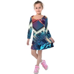 Ai Generated Motherboard City Technology Tech Cpu Kids  Long Sleeve Velvet Dress by Jancukart