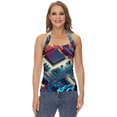 Ai Generated Motherboard City Technology Tech Cpu Basic Halter Top by Jancukart
