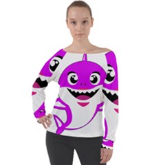Purple Shark Fish Off Shoulder Long Sleeve Velour Top by Semog4