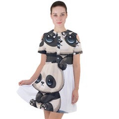Cute Panda Bear Animal Cartoon Short Sleeve Shoulder Cut Out Dress  by Semog4