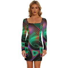 Circle Art 3d Artwork Graphics Vortex Colorful Digital Art Long Sleeve Square Neck Bodycon Velvet Dress by Semog4
